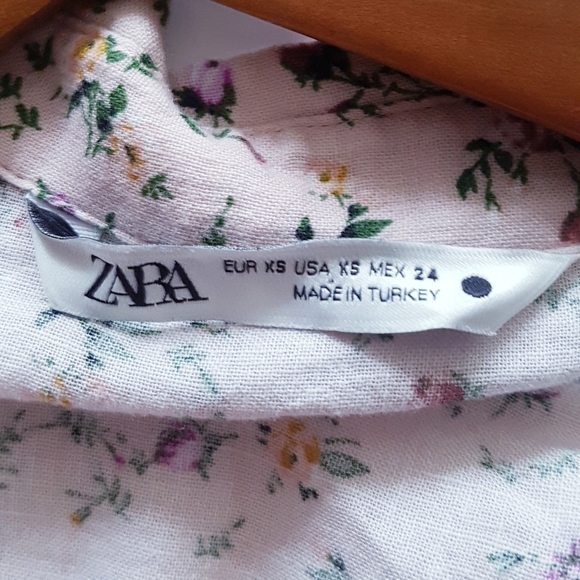 ZARA Pink Floral Collar Neck Cotton + Linen Front Button Peplum Shirt - Picture 9 of 11